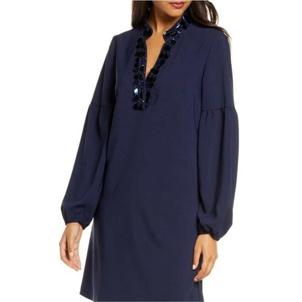 Lilly Pulitzer Shea Dress 6 Navy Sequin Embrllished Stretch Sheath Cocktail